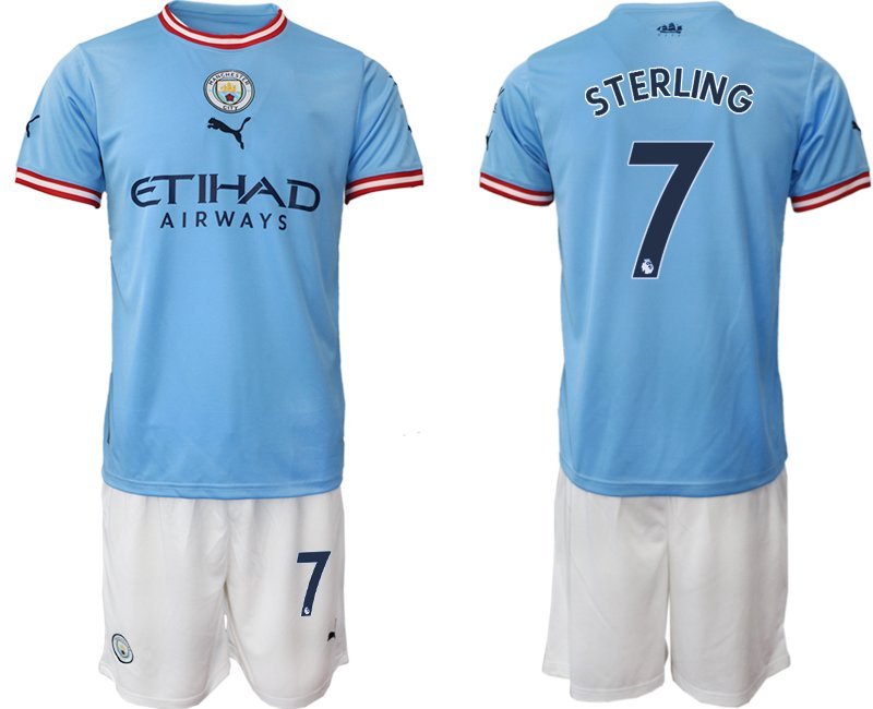 Herren Manchester City Heimtrikot 2022-23 Man City blau weiß Fußballtrikot Sterling 7