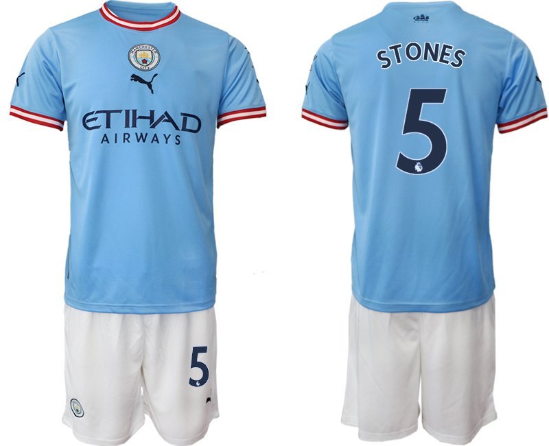 Herren Manchester City Heimtrikot 2022-23 Man City blau weiß Fußballtrikot Stones 5