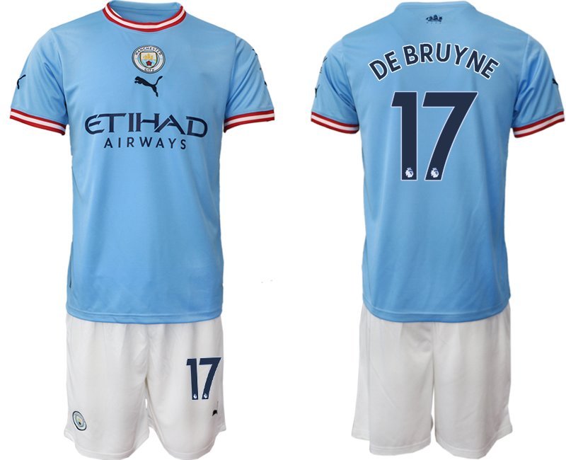 Herren Manchester City Heimtrikot 2022-23 Man City blau weiß Kinder Trikot De Bruyne 17