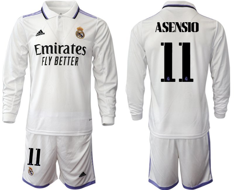 Herren Real Madrid Heimtrikot 2022-23 weiß Langarm mit Aufdruck Asensio 11