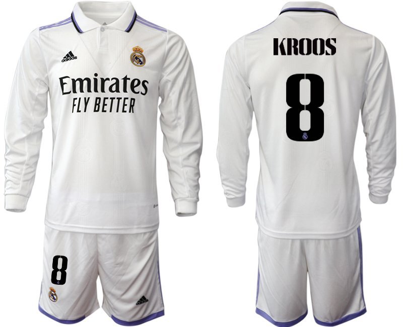 Herren Real Madrid Heimtrikot 2022-23 weiß Langarm mit Aufdruck Kroos 8