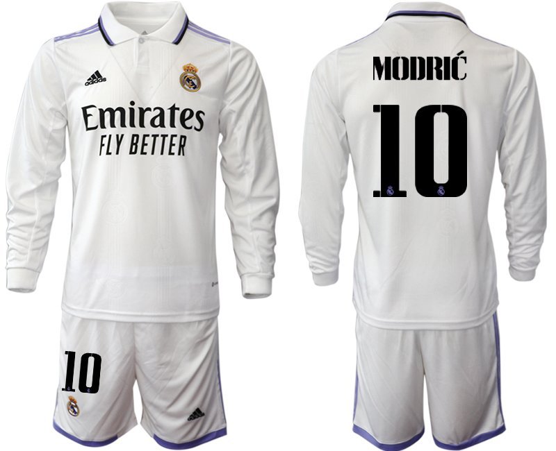 Herren Real Madrid Heimtrikot 2022-23 weiß Langarm mit Aufdruck Modrić 10