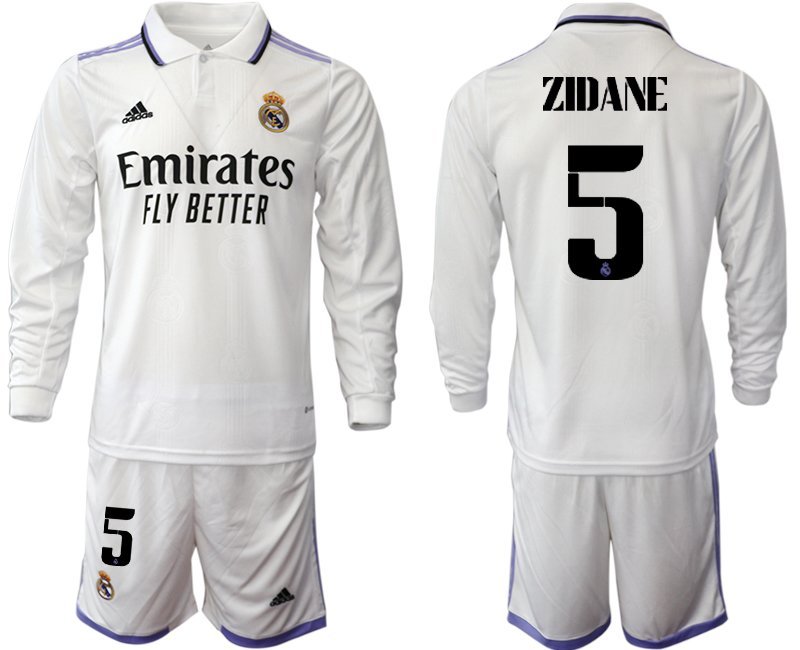 Herren Real Madrid Heimtrikot 2022-23 weiß Langarm mit Aufdruck Zidane 5