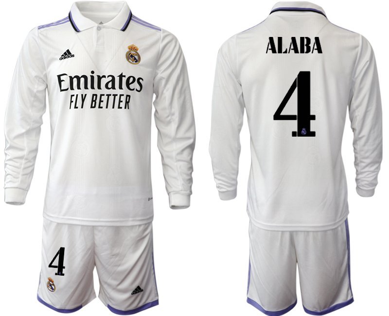 Herren Real Madrid Heimtrikot 22-23 weiß Langarm mit Aufdruck Alaba 4