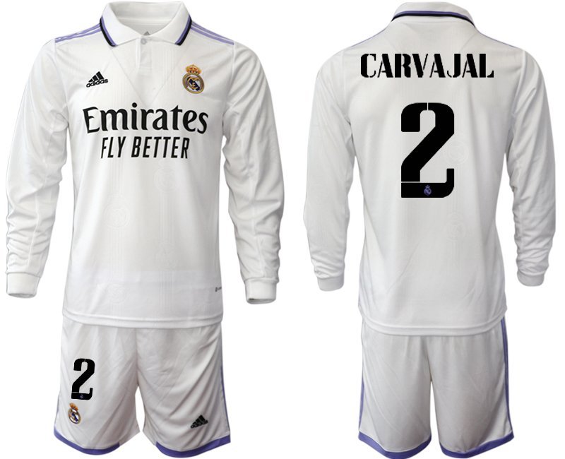 Herren Real Madrid Heimtrikot 22-23 weiß Langarm mit Aufdruck Carvajal 2