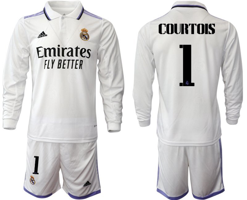 Herren Real Madrid Heimtrikot 22-23 weiß Langarm mit Aufdruck Courtois 1