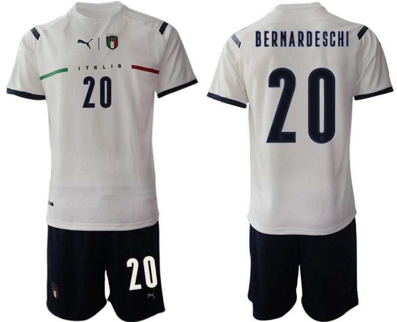 Italien Auswärtstrikot 2021 FIGC Trikotsatz weiß Kurzarm + Kurze Hosen Bernardeschi 20