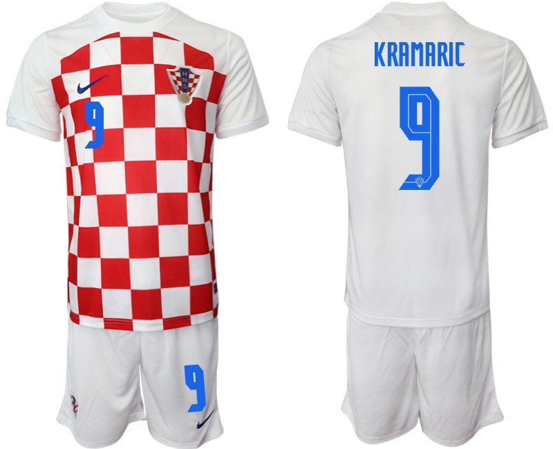 KRAMARIC 9 Kroatien Heimtrikot WM-2022 weiß rot Fußballtrikots Set Herren
