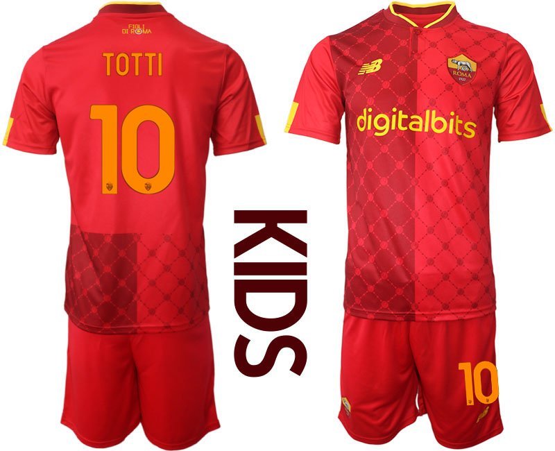 Kinder AS Roma Heimtrikot 2022-2023 rot Fußballtrikot TOTTI 10