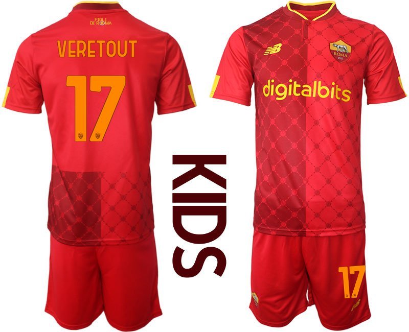 Kinder AS Roma Heimtrikot 2022-2023 rot Fußballtrikot Veretout 17