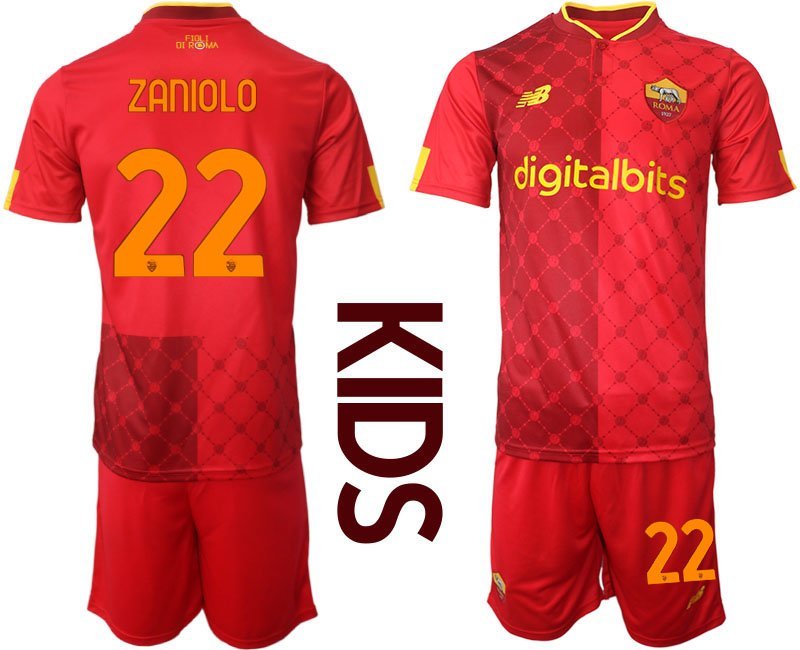 Kinder AS Roma Heimtrikot 2022-2023 rot Fußballtrikot Zaniolo 22