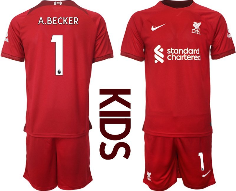 Kinder FC Liverpool FC Heimtrikot 2022-2023 rot weiß Trikot mit Aufdruck A.BECKER 1