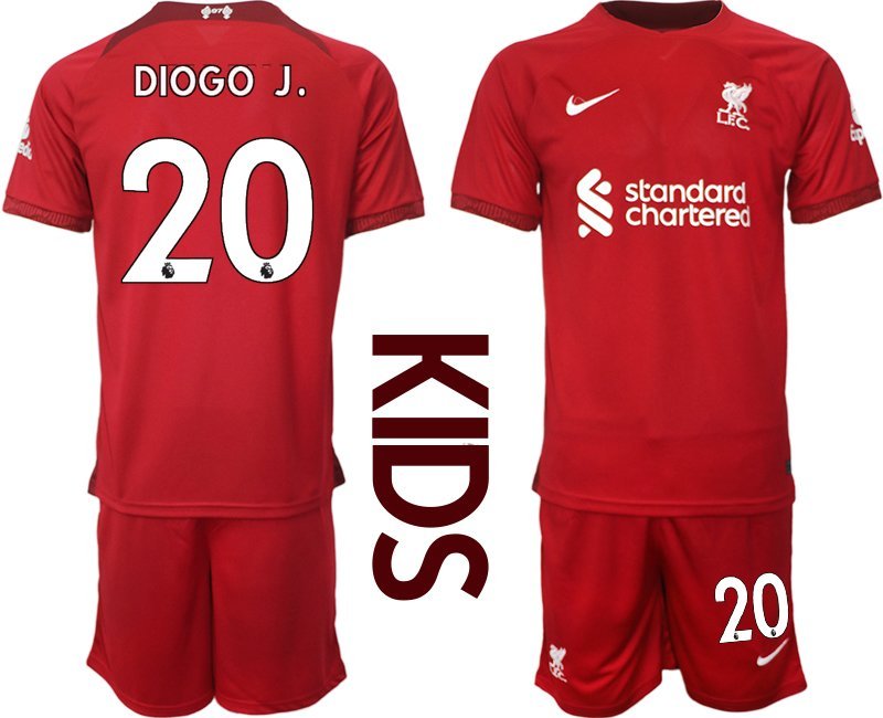 Kinder Fußball Trikot FC Liverpool 2022-23 Heimtrikot rot weiß mit Aufdruck Diogo J. 20