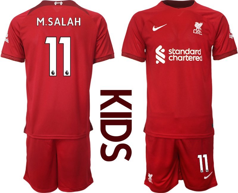 Kinder Fußballtrikot FC Liverpool 2022-23 Heimtrikot rot weiß mit Aufdruck M.SALAH 11