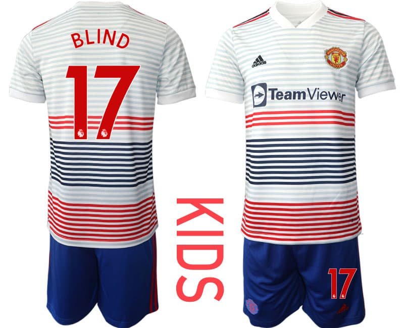 Kinder Manchester United Auswärtstrikot 2022/23 weiß Fußballtrikot Blind 17