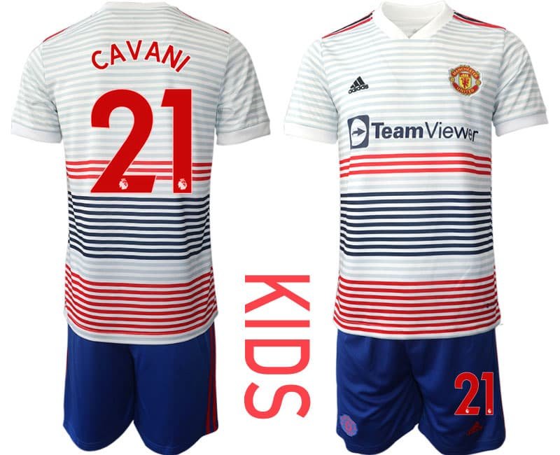 Kinder Manchester United Auswärtstrikot 2022-23 weiß Fußballtrikot Cavani 21