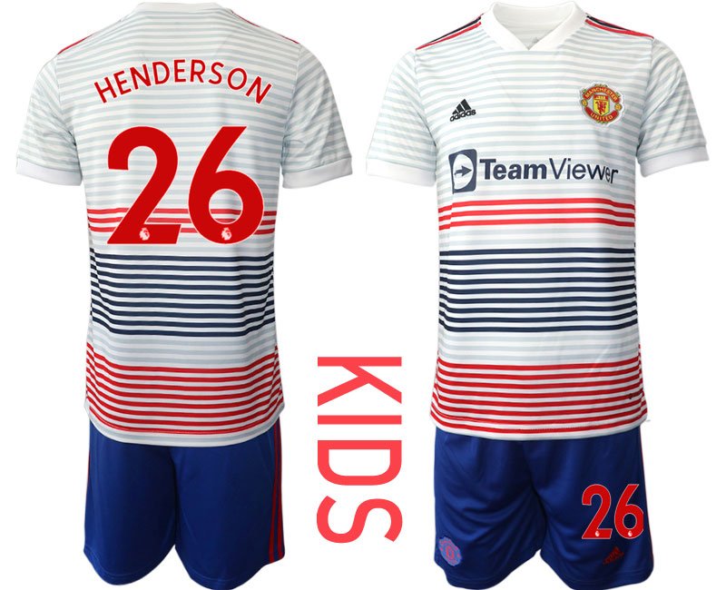 Kinder Manchester United Auswärtstrikot 2022-23 weiß Fußballtrikot Henderson 26