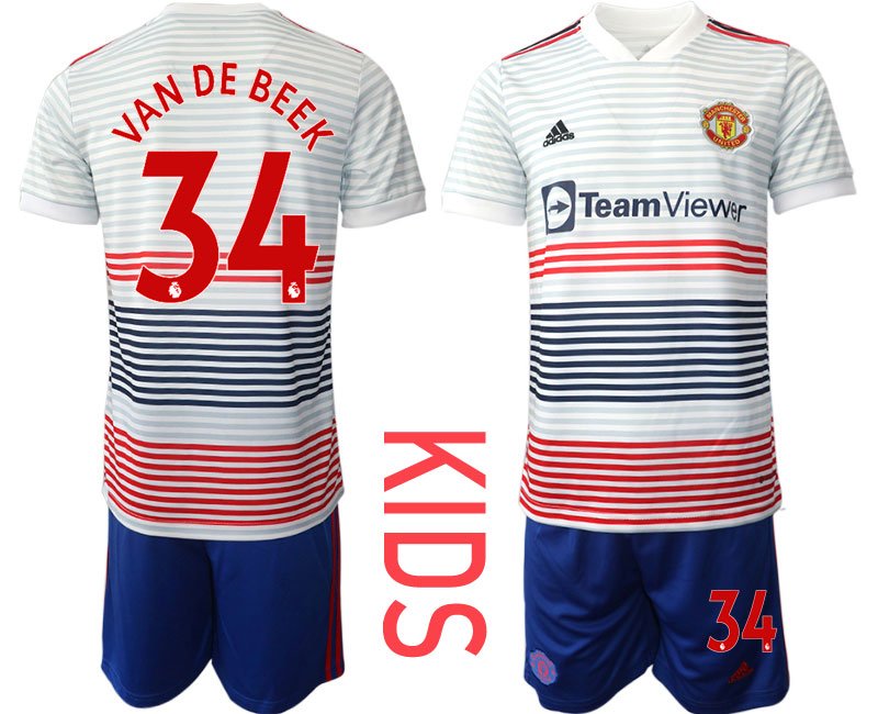 Kinder Manchester United Auswärtstrikot 2022/23 weiß Fußballtrikot VAN DE BEEK 34