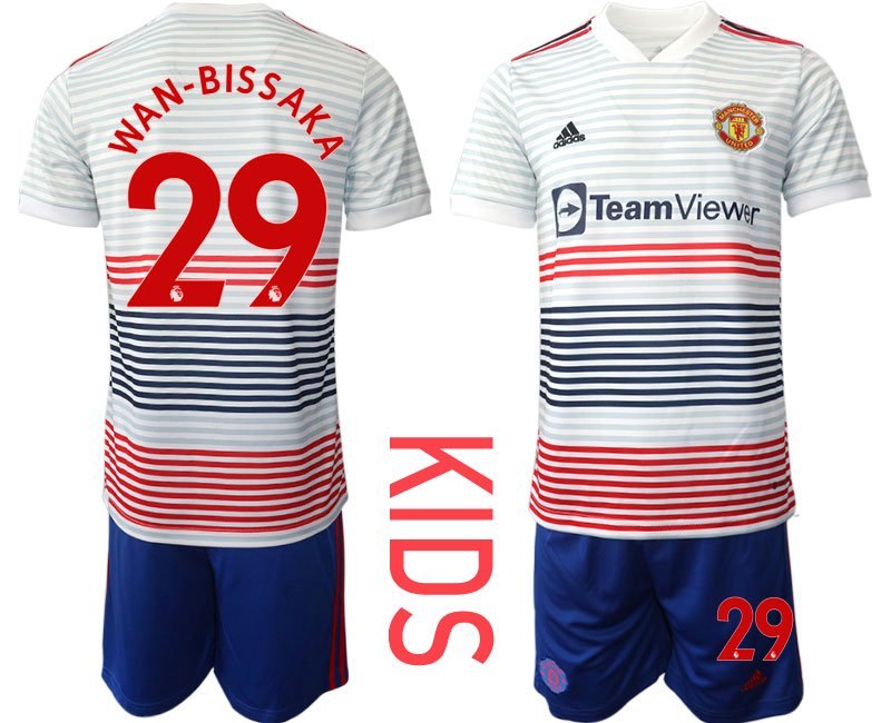 Kinder Manchester United Auswärtstrikot 2022-23 weiß Fußballtrikot Wan-Bissaka 29