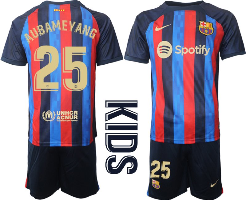Kinder Neuen Trikots Set FC Barcelona 2022-23 Heimtrikot Dunkelblau - Aubameyang 25