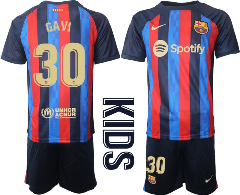 Kinder Neuen Trikots Set FC Barcelona 2022-23 Heimtrikot Dunkelblau - Gavi 30