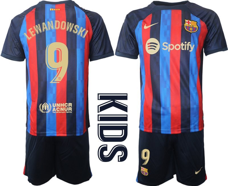 Kinder neuen Fußballtrikot FC Barcelona 2022-23 Heimtrikot Dunkelblau - Lewandowski 9