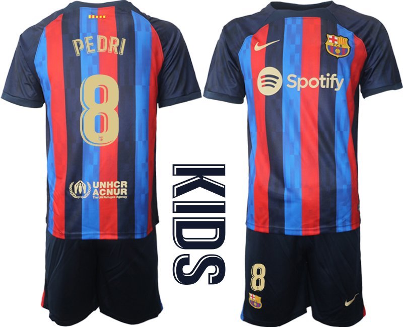 Kinder neuen Fußballtrikot FC Barcelona 2022-23 Heimtrikot Dunkelblau - Pedri 8