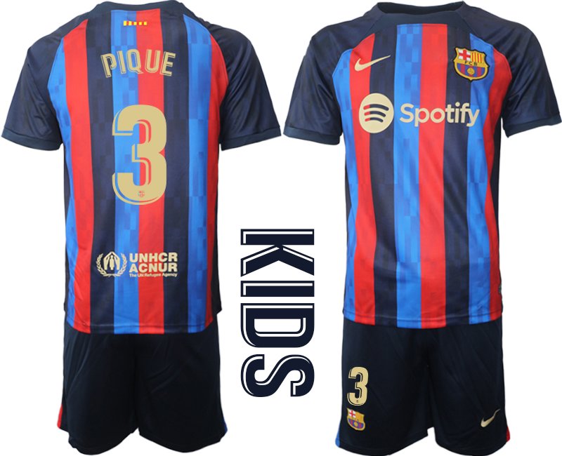 Kinder neuen Fußballtrikot FC Barcelona 2022-23 Heimtrikot PIQUE 3 - Dunkelblau