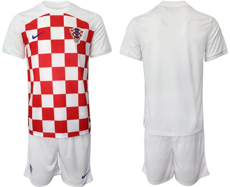 Kroatien Heimtrikot WM-2022 weiß rot Fußballtrikots Set Herren