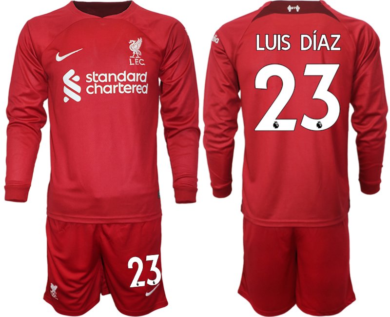 Luis Díaz 23 Liverpool FC Heimtrikot 2022-2023 rot Langarm Fussballtrikot Herren
