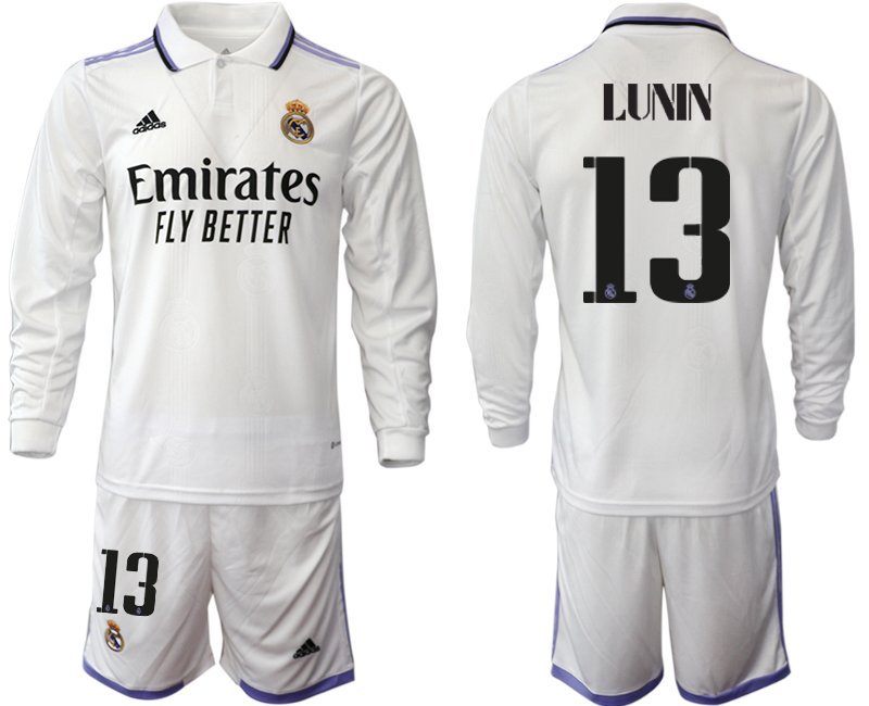 Lunin 13 Real Madrid Heimtrikot 2022-23 weiß Langarm Herren Trikot