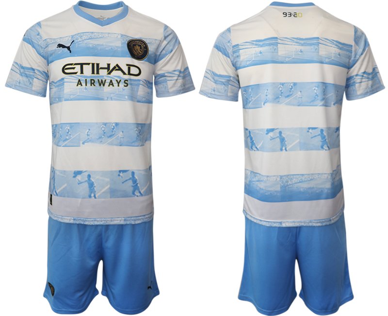 MCFC Herren Manchester City FC Trikot 9320 Anniversary Man City Trikotsatz Kurzarm Weiss