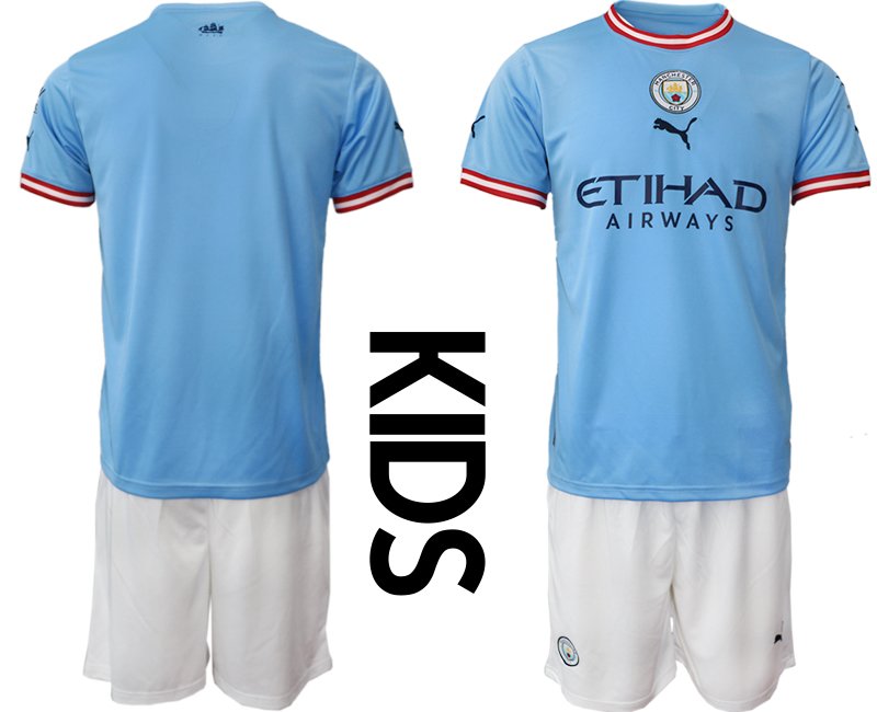 Manchester City FC 2022/23 Home Shirt Kinder Blau