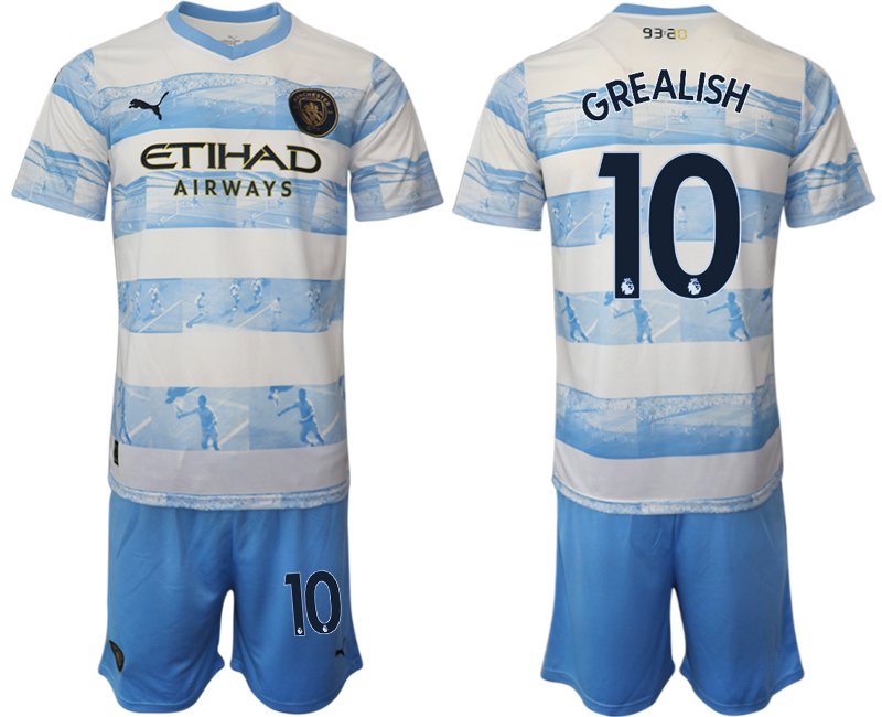 Manchester City FC Trikot 93:20 Anniversary Neuen Fußballtrikot Weiss Blau Grealish 10