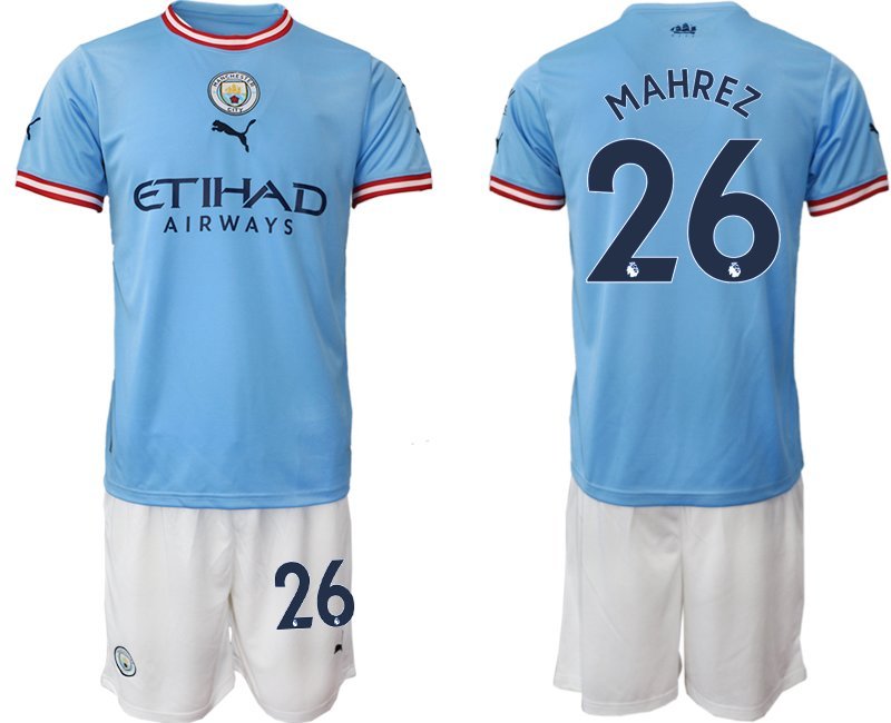 Manchester City Heimtrikot 2022-23 Man City blau weiß Kinder Trikot Mahrez 26