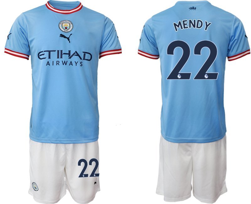 Manchester City Heimtrikot 2022-23 Man City blau weiß Kinder Trikot Mendy 22