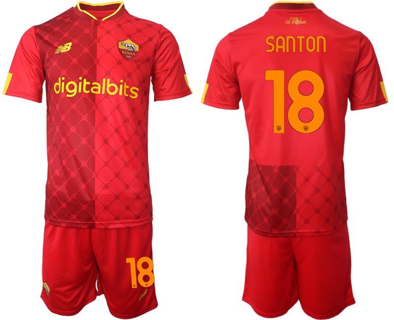 Neuen Fussballtrikot AS Roma Heimtrikot 2022-23 rot gelben Trikot Herren Santon 18