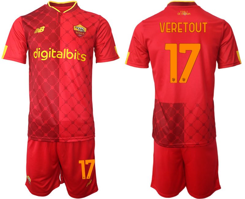 Neuen Fussballtrikot AS Roma Heimtrikot 2022-23 rot gelben Trikot Herren Veretout 17