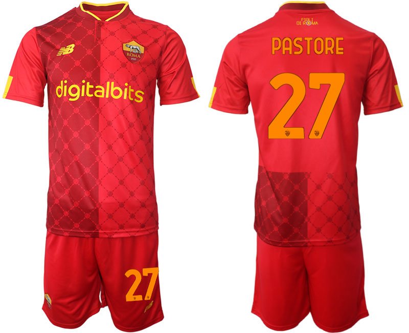 Neuen Trikot Herren AS Roma Heimtrikot 2022-23 rot gelben Trikot PASTORE 27