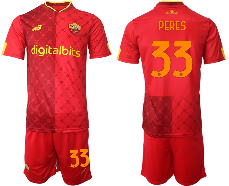 Neuen Trikot Herren AS Roma Heimtrikot 2022-23 rot gelben Trikot Peres 33