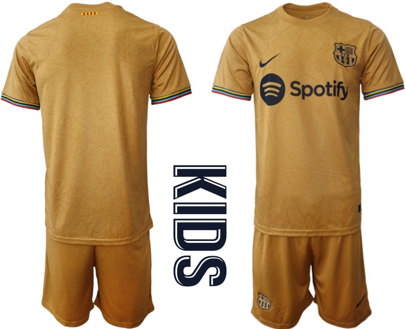 Neuen Trikots FC Barcelona 2022-23 Auswärtstrikot Goldene Fußballtrikot - Kinder