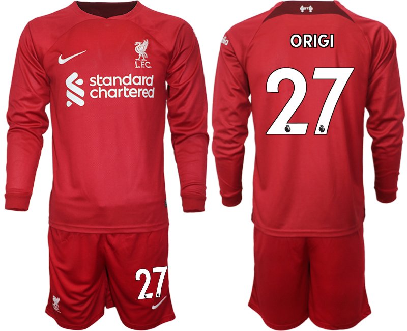 Origi 27 Liverpool FC Heimtrikot 2022-2023 rot Langarm Fussballtrikot Herren