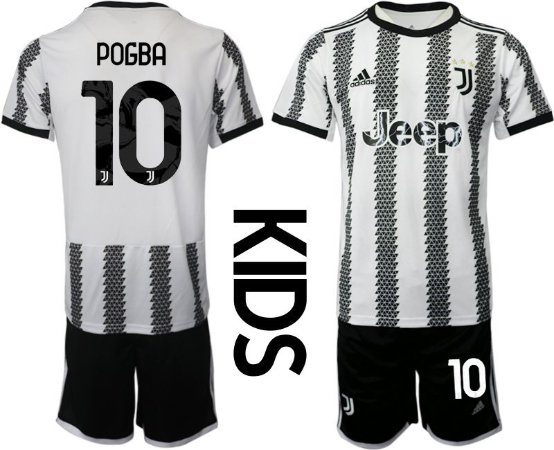 POGBA 10 Juventus Turin Heimtrikot 2022-23 weiss schwarz Fußballtrikot Kinder