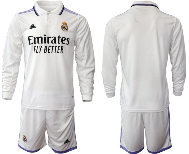 Real Madrid Herren Heim Trikot 2022-23 weiß Langarm Trikotsatz