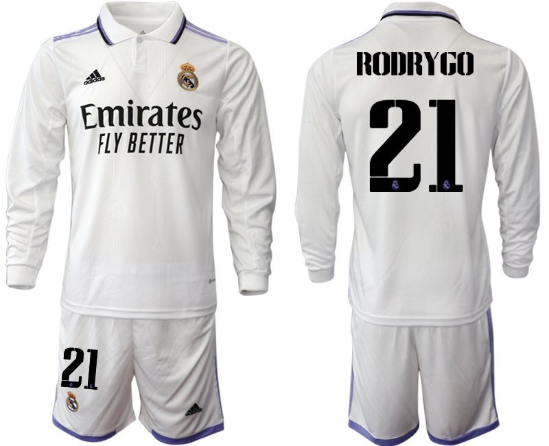 Rodrygo 21 Real Madrid Heimtrikot 2022-23 weiß Langarm Herren Trikot