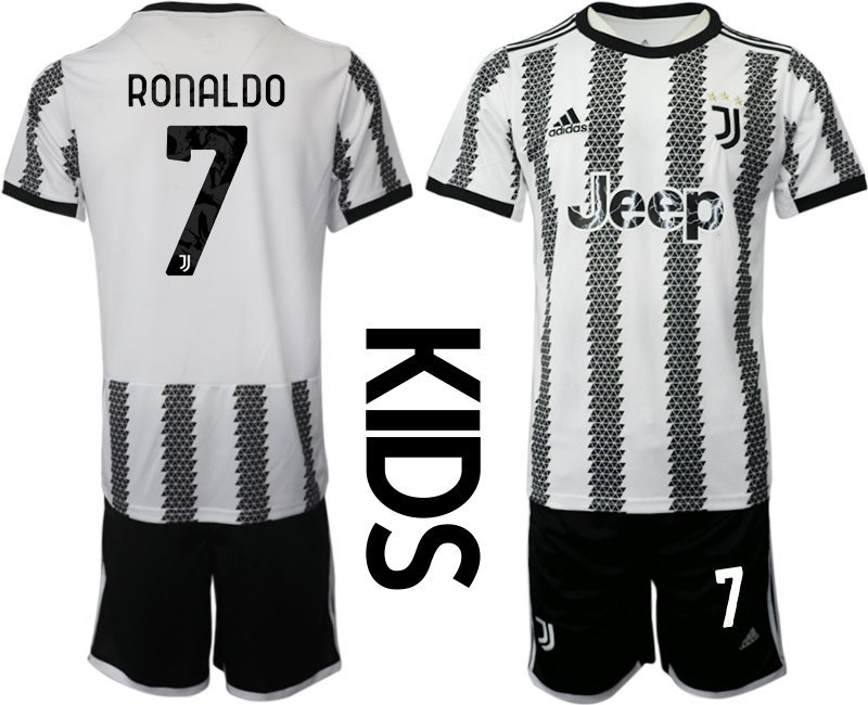 Ronaldo 7 JSY Y Heimtrikot 22/23 Juventus Turin weiss schwarz Fußballtrikot für Kinder