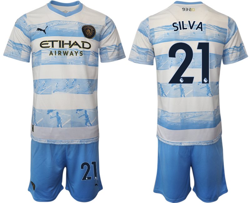 Silva 21 Manchester City FC 93:20 Anniversary Neuen Fußball-Trikot Weiss Blau
