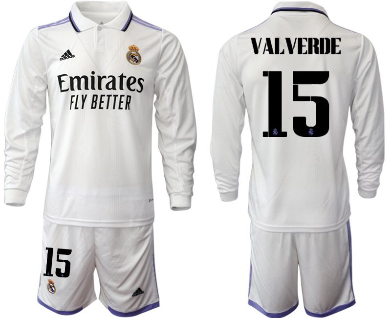 Valverde 15 Real Madrid Heimtrikot 2022-23 weiß Langarm Herren Trikot