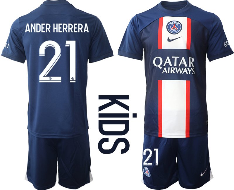 ANDER HERRERA 21 PSG Heimtrikot Qatar Airways 2022-23 dunkelblau Trikotsatz - Kinder