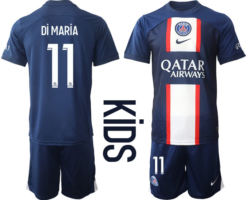 DI MARIA 11 PSG Heimtrikot Qatar Airways 2022-23 dunkelblau Trikotsatz - Kinder